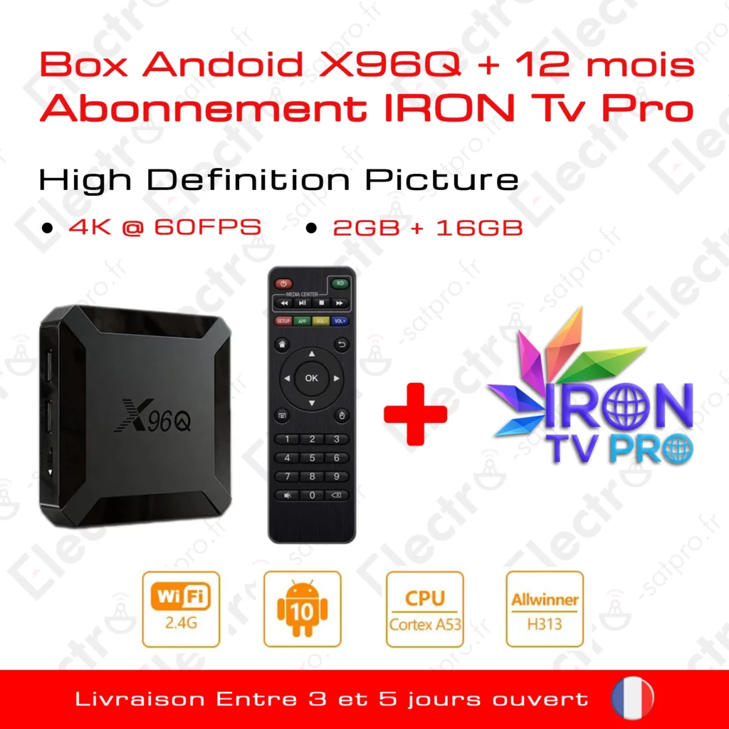 Box android X96Q + 12 Mois Abonnement Iron TV Pro