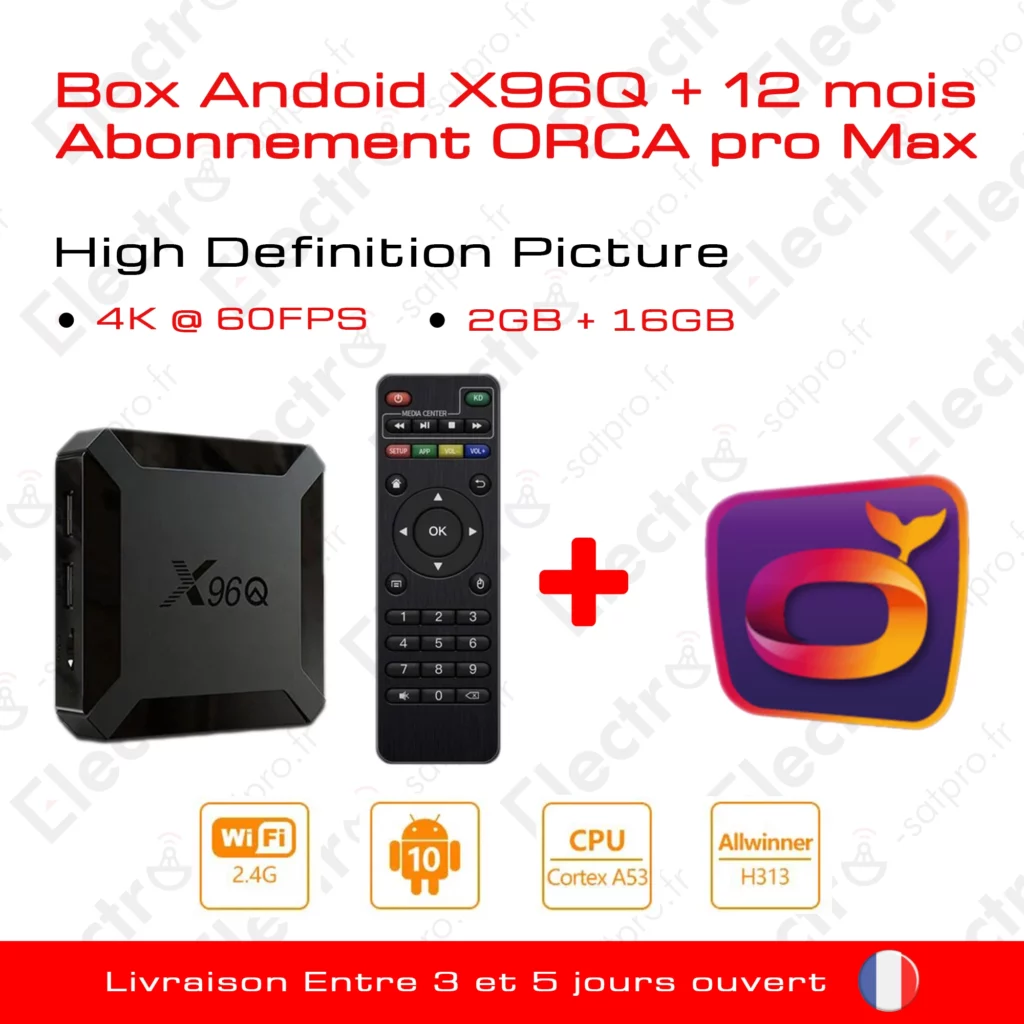 Box Android X96Q + 12 mois Abonnement Orca Pro Max